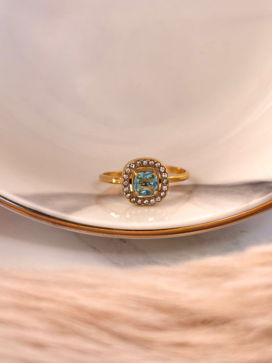 Bague doré avec cristal turquoise