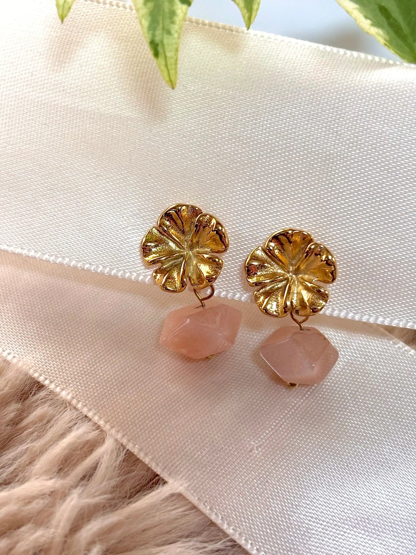 boucles d'oreilles quartz rose