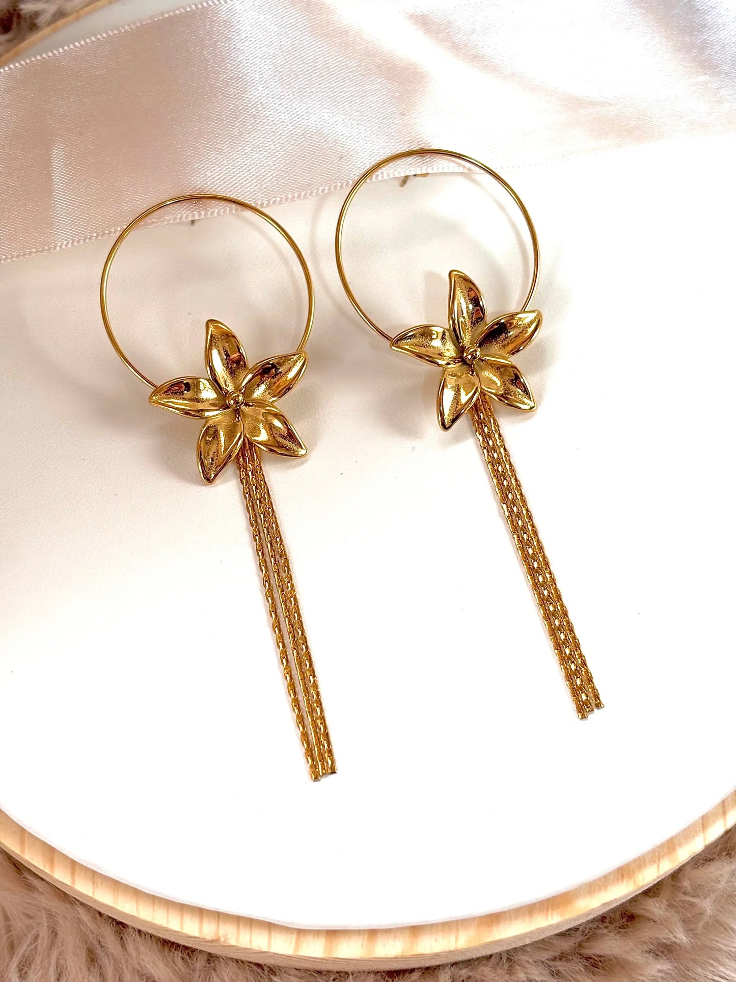 boucles d'oreilles anneaux fleurs