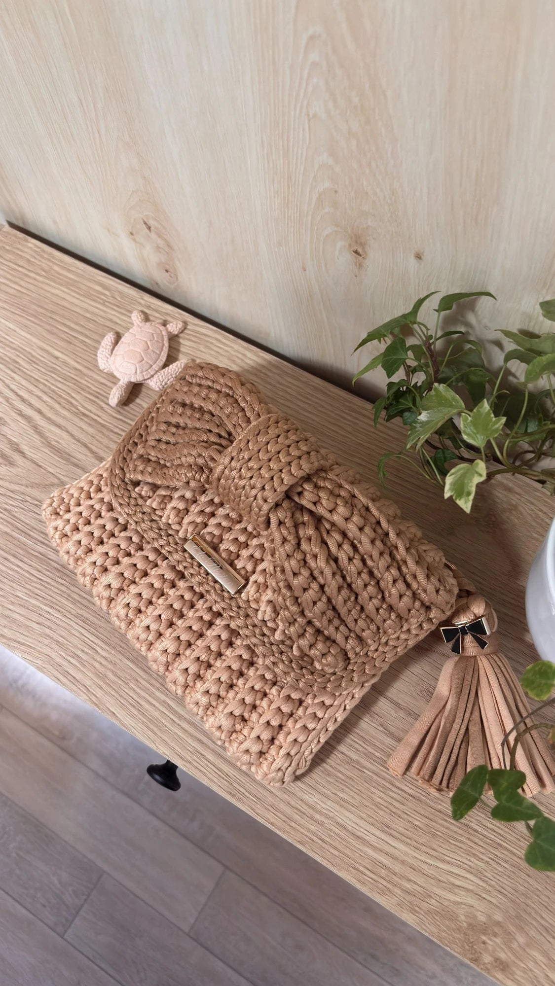 Sac au crochet NOÉLIA bicolore sable et caramel fait main