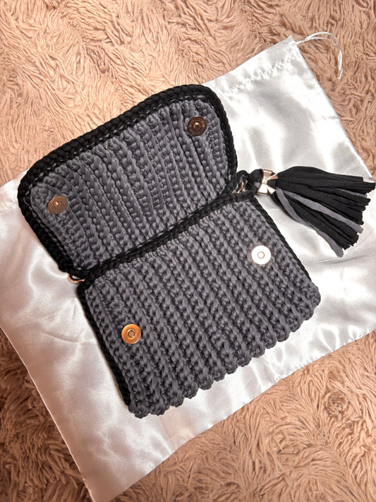 Pochette NOÉLIA bicolore gris & noir - Création artisanale