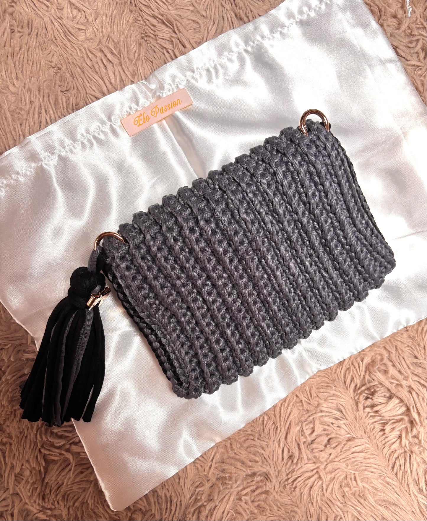 Pochette NOÉLIA bicolore gris & noir - Création artisanale