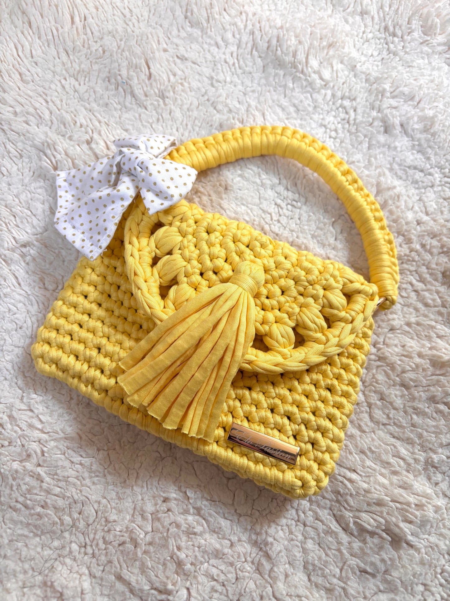 Sac au crochet ALIA avec doublure tissu - coloris jaune pastel