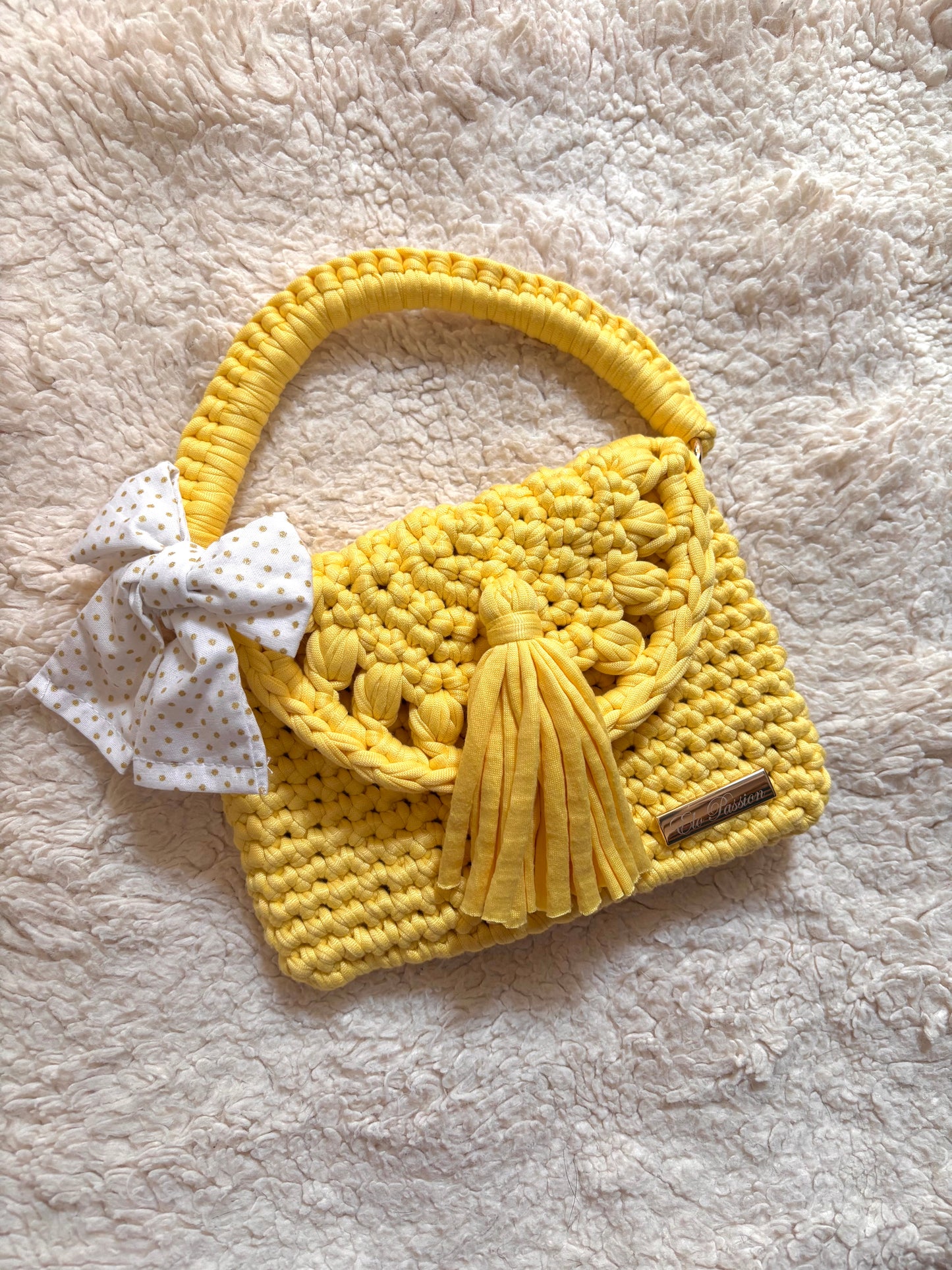 Sac au crochet ALIA avec doublure tissu - coloris jaune pastel