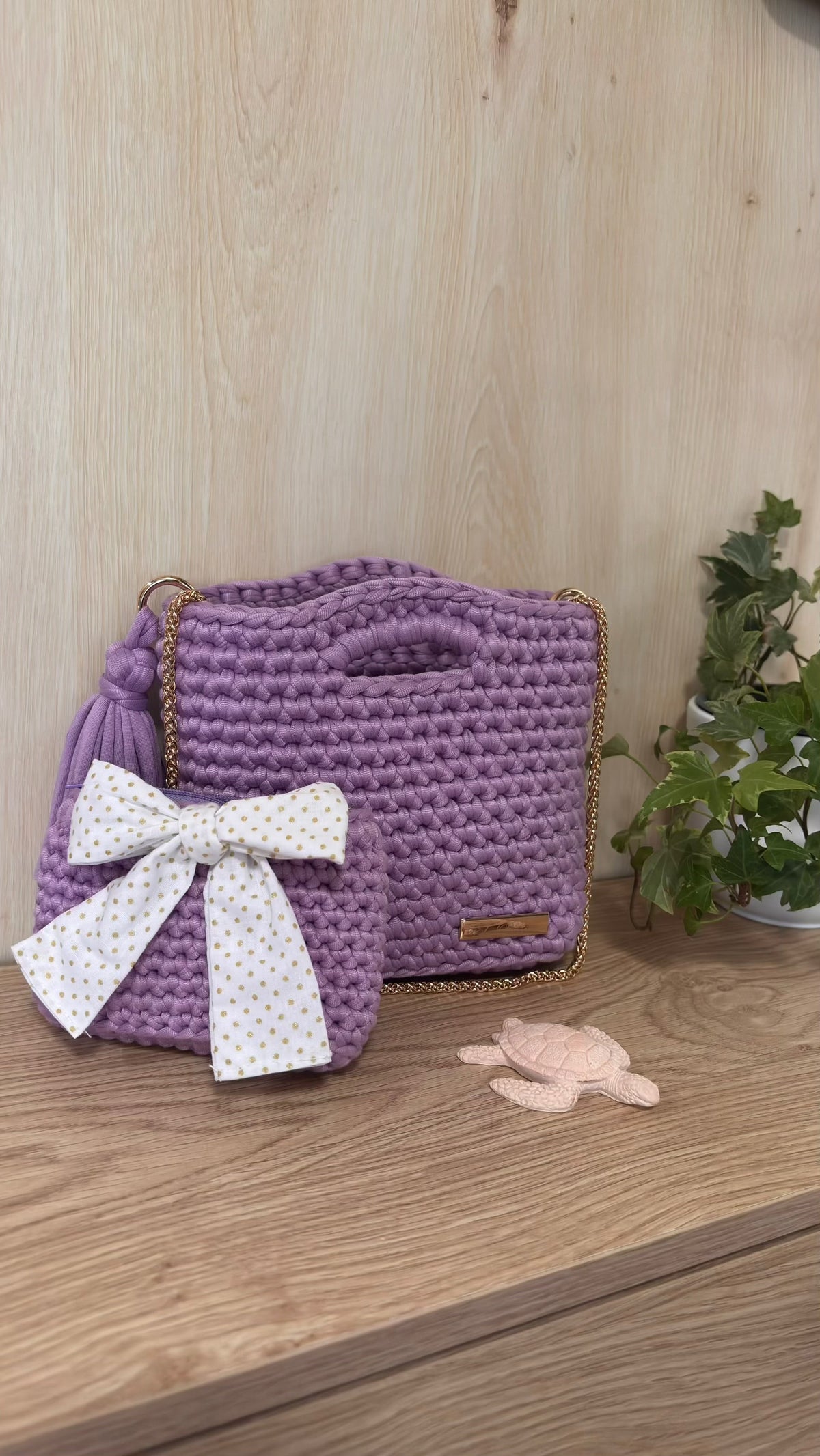 Sac au crochet MILA fait main coloris lavande avec porte-monnaie assorti