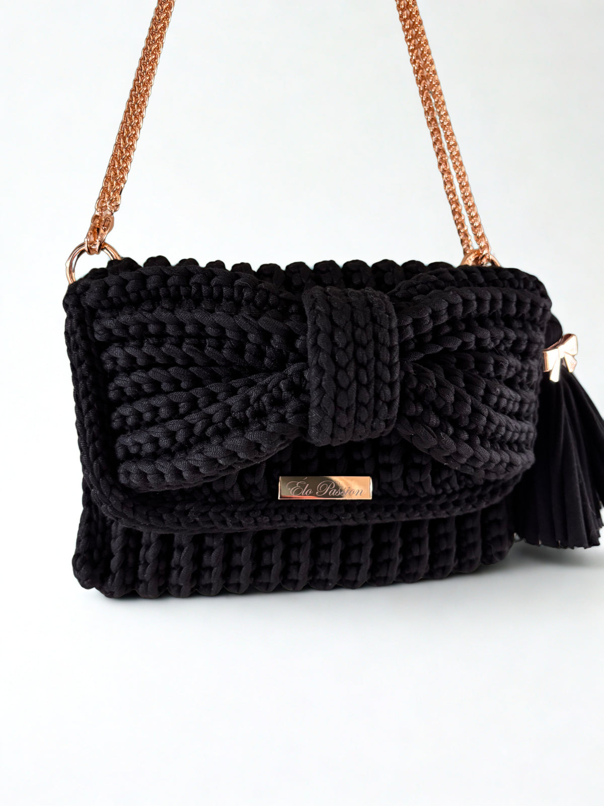Mini sac au crochet NOÉLIA noir fait main avec chaîne dorée